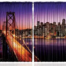 Городской пейзаж шторы город ночью с мостом на речке небоскребы города США тематические водные искусства печать декор для гостиной спальни