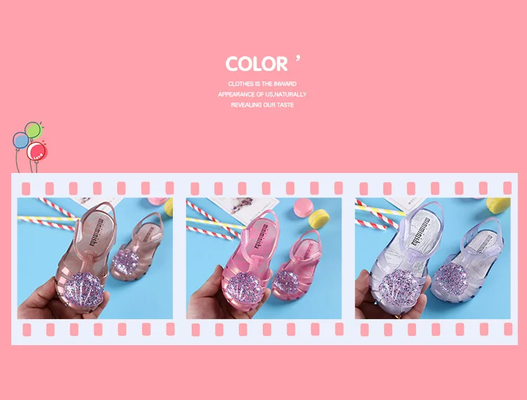 Летние сандалии принцессы для девочек; поливинилхлоридные блестки; обувь для маленьких девочек; пляжные детские сандалии для путешествий; прозрачные детские сандалии