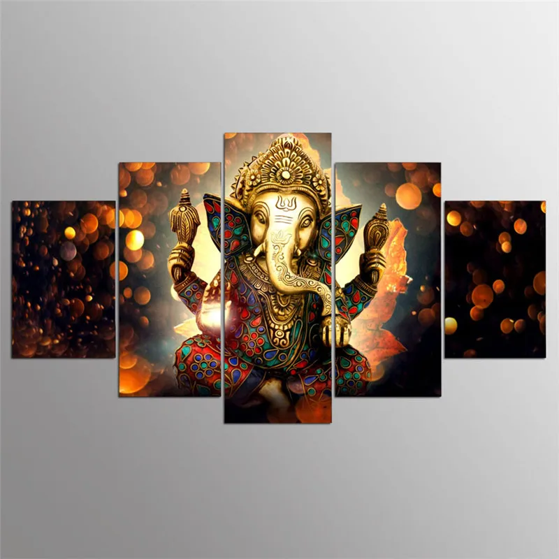 

5 piece Wall Art Canvas Painting Oil Painting Ganesh Elephant Trunk Indian God Hd Abstract Picture For Living Room Decoration