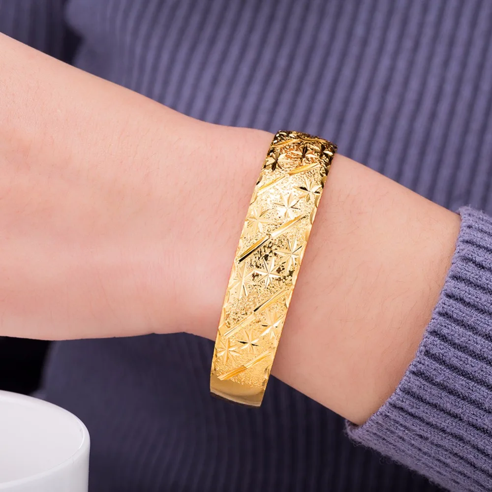 Openable Luxury Dubai Gold Bangles Women's Caved Bracelet Fashion