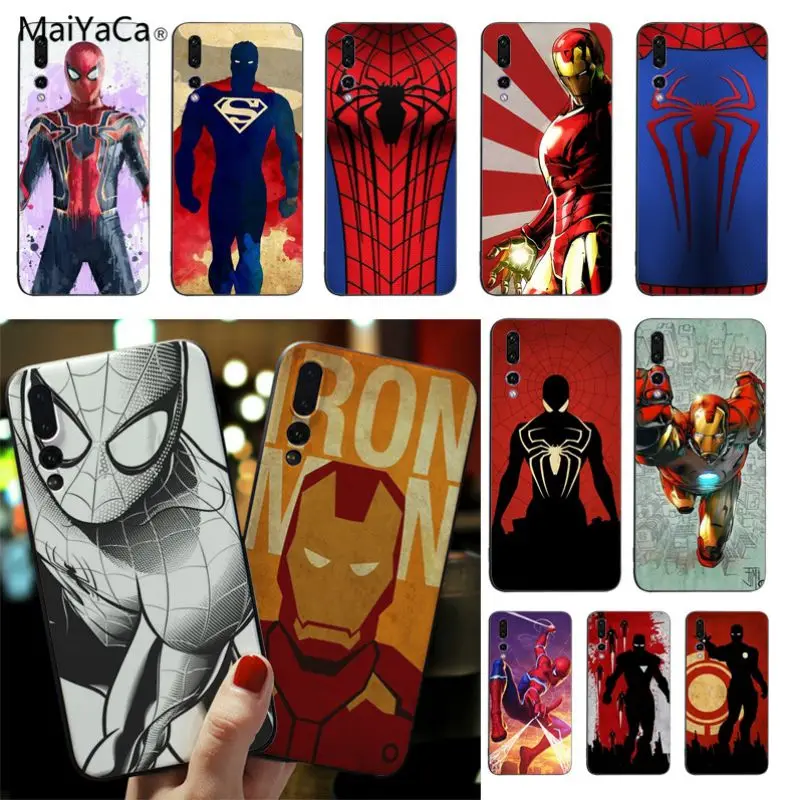 

Marvel Superheroes Batman SpiderMan Iron man Smart Cover Black Soft Phone Case For Huawei honor 9 10 V9 V10 P9 P10 P20 P20pro