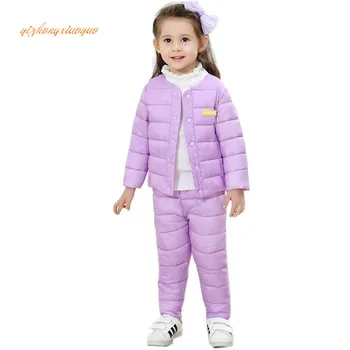 

hildren Down & Parkas Boy and Girl Jacket and Pants Two piece Fashion Thick Winter Coat Suit For Child