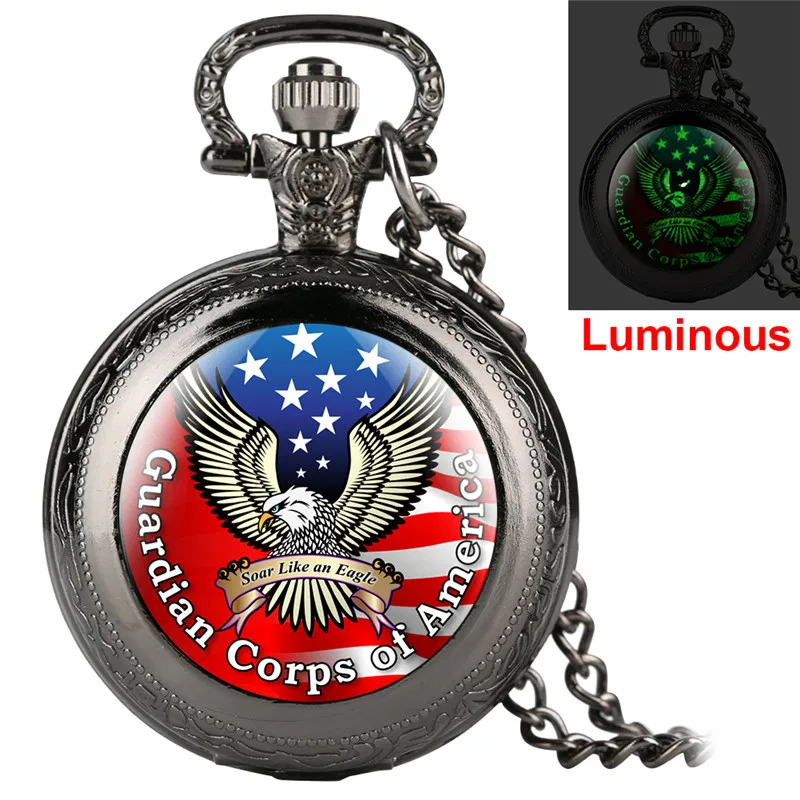 Винтажные кварцевые карманные часы ретро для женщин и мужчин Уникальный американский флаг морской орел узор светящееся ожерелье подарок