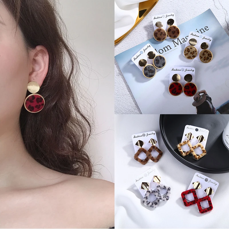 

New Vintage Multiple Style Leopard Earrings For Women Boho Ethnic Statement Geometric Round Fabric Fur Dangle Earring Pendientes