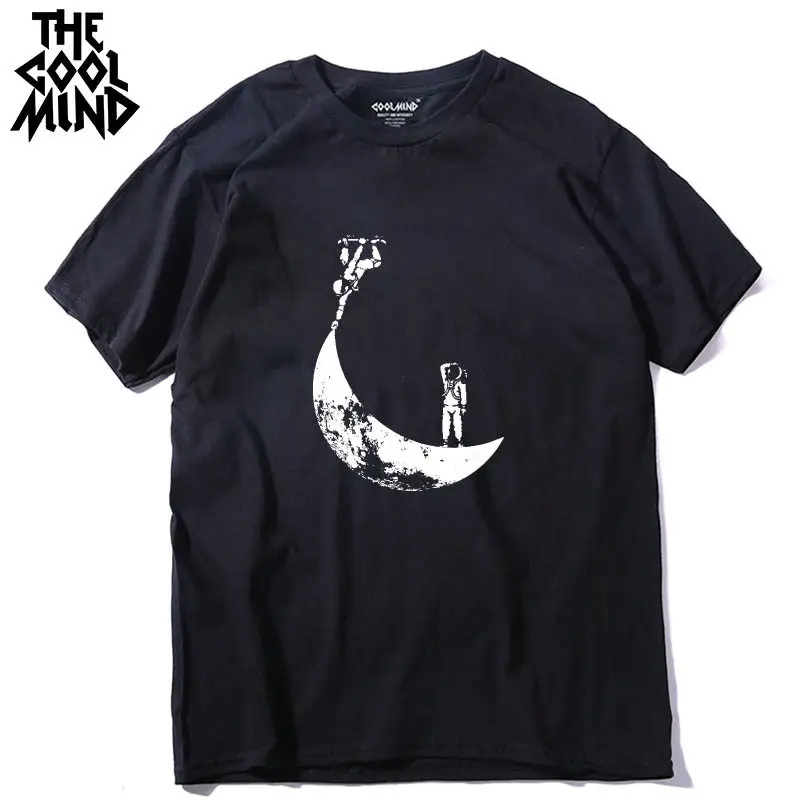 

COOLMIND MO0114A cotton o-neck short sleeve play on the moon moon designs men T shirt casual summer tshirt loose male t-shirt