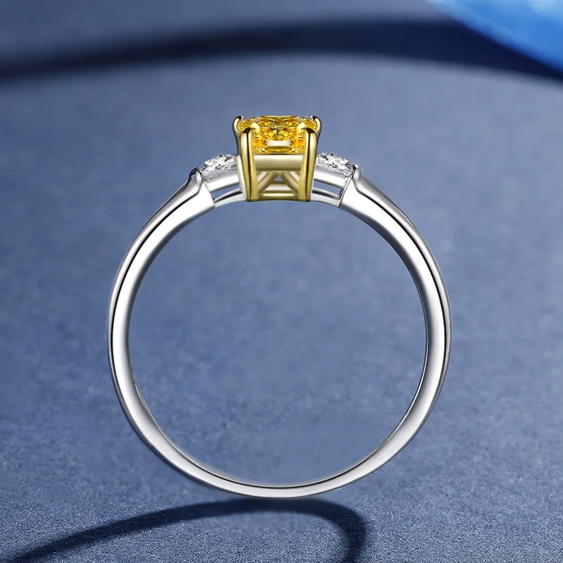Yanleyu Chic Princess Cut 5MM Yellow Cubic Zircon Engagement Ring 925 Silver Color Wedding Jewelry Finger Ring PR310