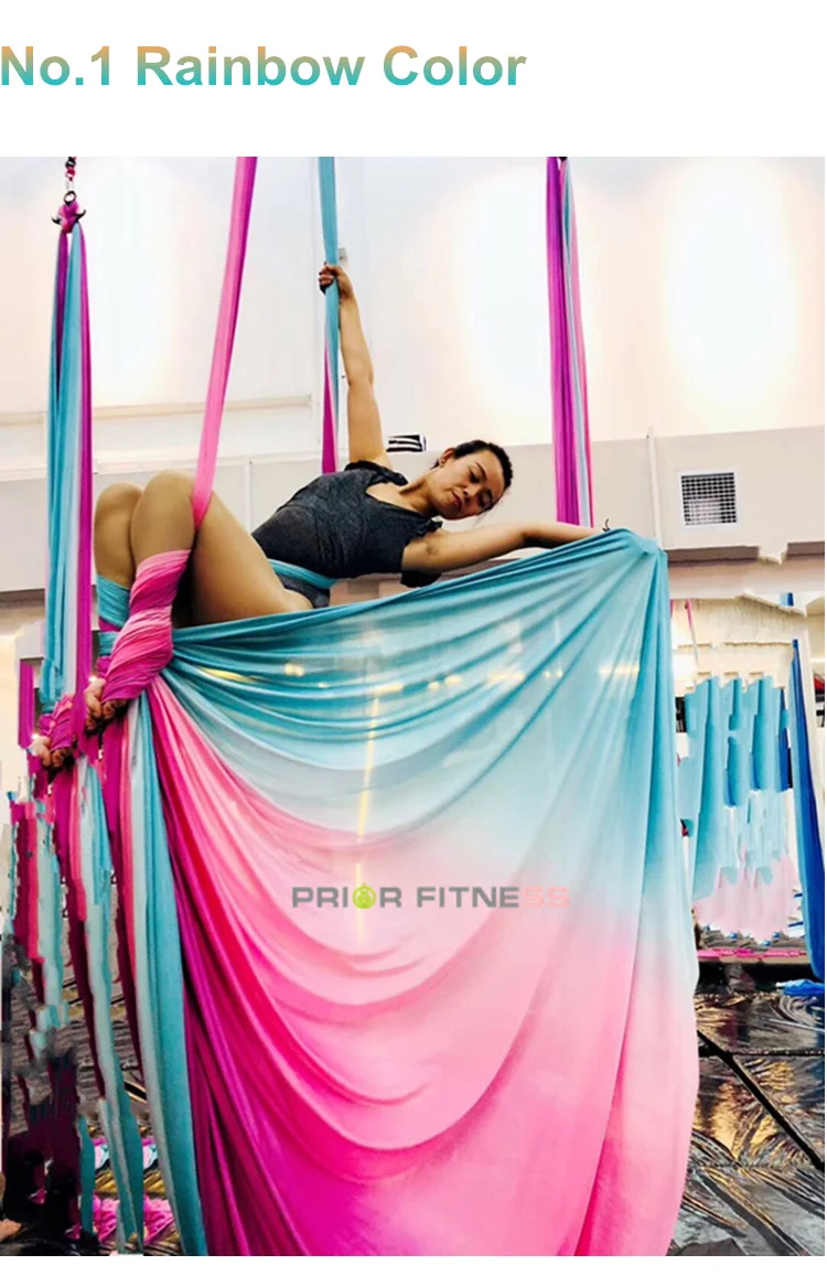 Предварительно фитнес Омбре Аэро Йога гамак ткань градиент цвета шелковистый нейлон Низкая стрейч для воздушной йоги 5 м длиной