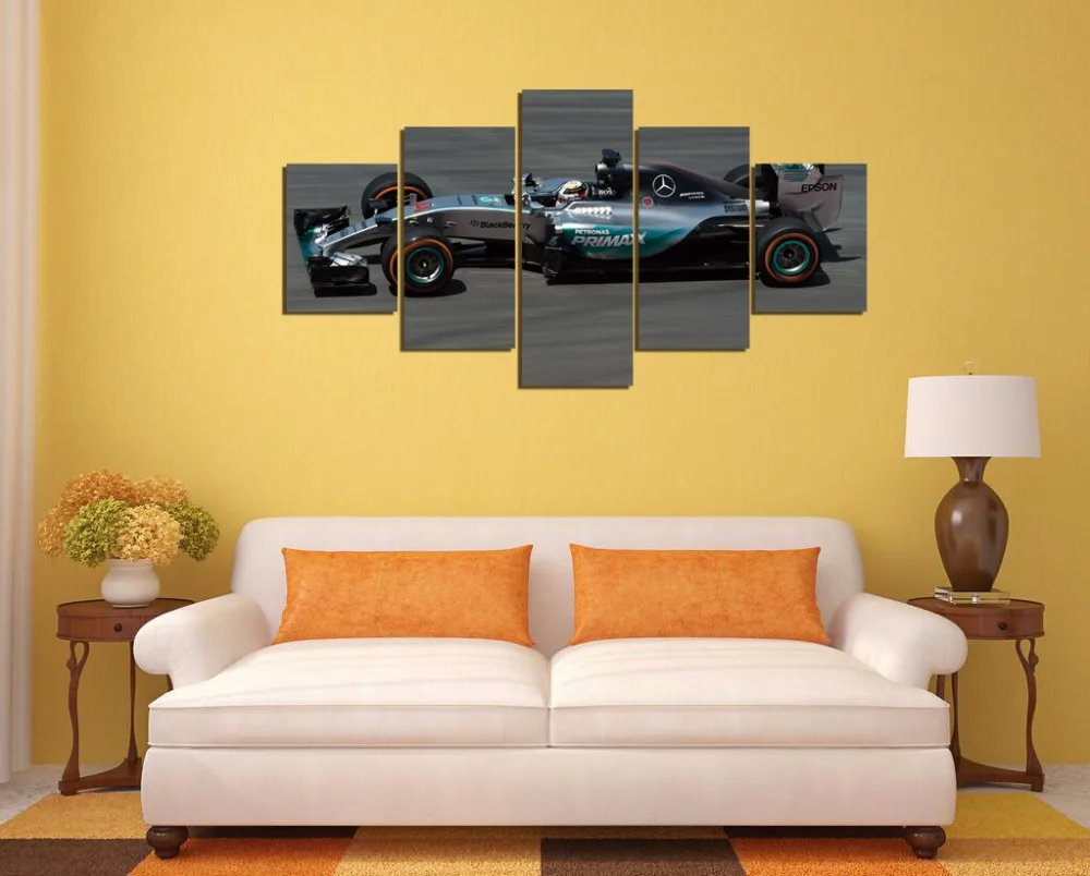 

Free shipping 5 Pieces(No Frame) Mercedes f1 car Decor Prints Realistic Oil Painting Printed On CANVAS -2936
