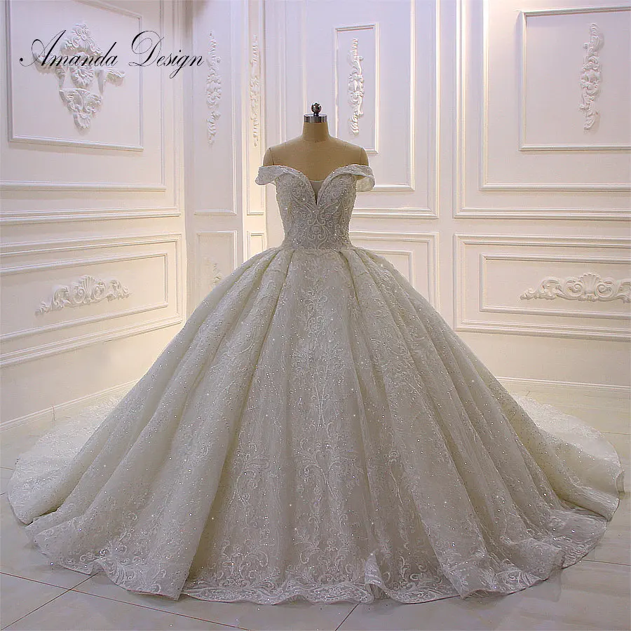 

Amanda Design abiti sposa Off The Shoulder Empire Shiny Luxury Wedding Dress