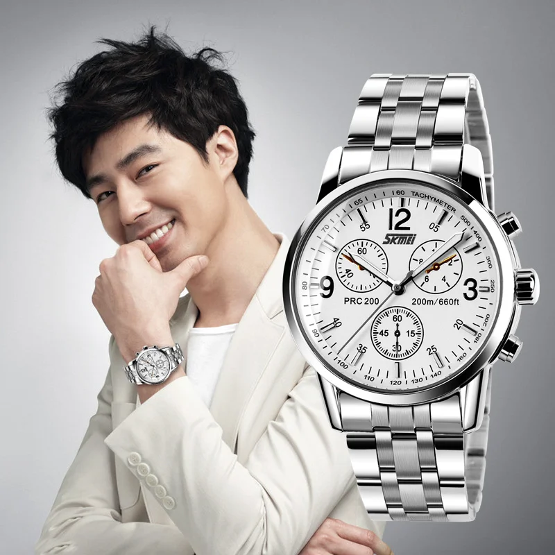 SKMEI 9070 Men Top Brand Quartz Watch Male Full Steel Fashion Business Wristwatch 2016 Hot Sale Clock Relogio Masculino