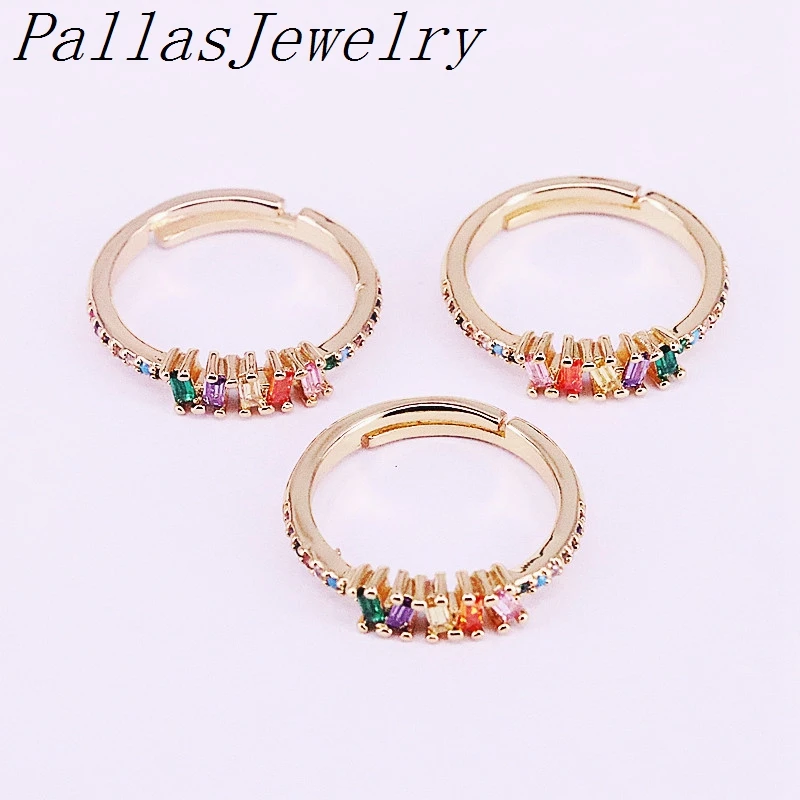 

10Pcs Colorful Delicate Jewelry Micro Pave Rainbow Cz Zirconia Gold Color Adjustable Rings For Women