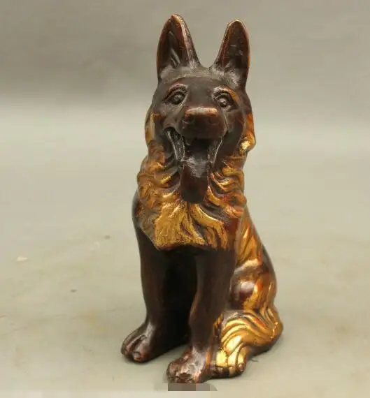 

S06622 8" Folk Chinese Bronze Copper Gilt Guard Door Zodiac Wealth Dog Statue Sculpture