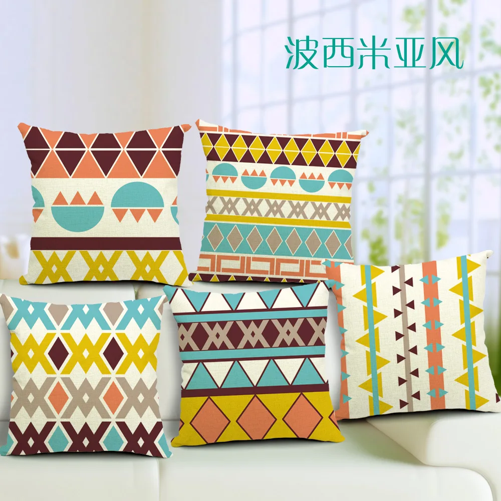 

Freelove Cotton Linen Heavy Duty Throw Pillow Case Invisible Zipper Cushion Cover Square 18'' x 18'', Bohemian Stripes