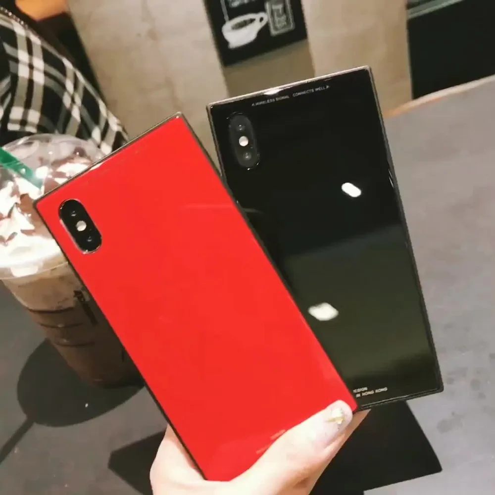 Чехол для iPhone Xr X Xs Max корейский квадратный чехол из чистого закаленного стекла