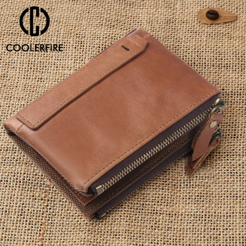 

High Quality Fashion Genuine Leather Men Wallet Short Vintage Coin Bag Men Wallets Zipper Male Short Purse Card Holder PJ078