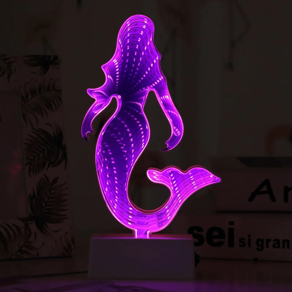 Новинка LED светящаяся Русалка Вечерние принадлежности 3D Ночник светильник