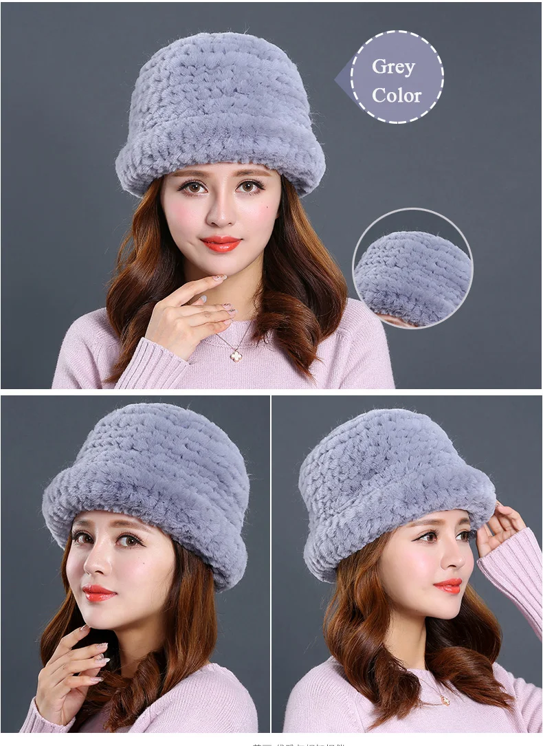 Luxury Natural Fur hats Fur Bucket Hat Russian Real Rex Rabbit Fur Hat Female Solid Women's Winter Cap Ladies (23)