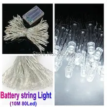 10 м 80LED Строка сказочных огней AA Батарея работает Рождество Свадебная вечеринка Домашний Декор-белый