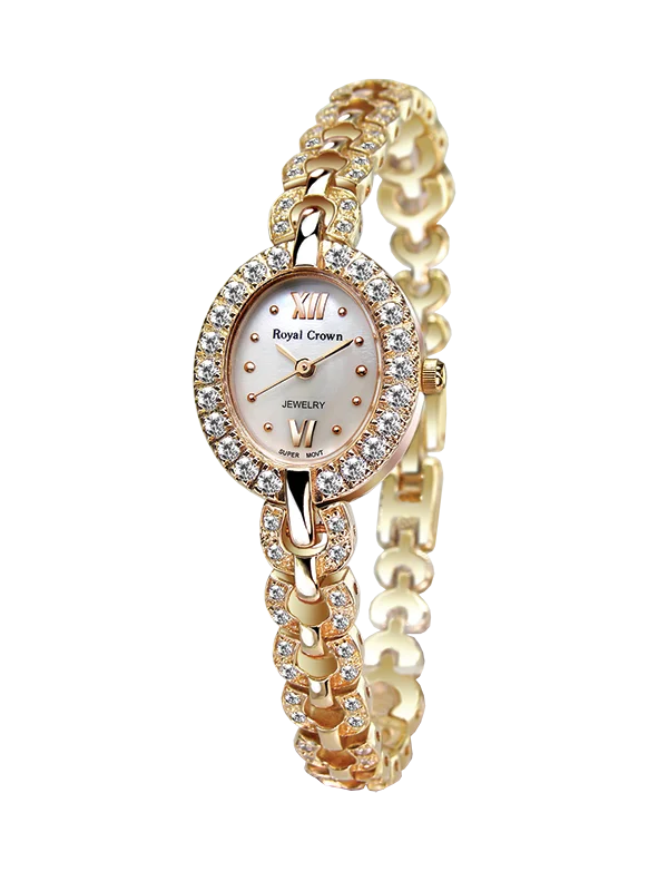 

Royal Crown Jewelry Watch 2100B Italy brand Diamond Japan MIYOTA Rose gold Lady Women's Watch Japan Quartz