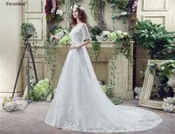 Favordea Vestido De Noiva со шнуровкой сзади кружева свадебное платье; Robe De Mariage Рубашка с короткими рукавами Кружева Аппликации Свадебные платья