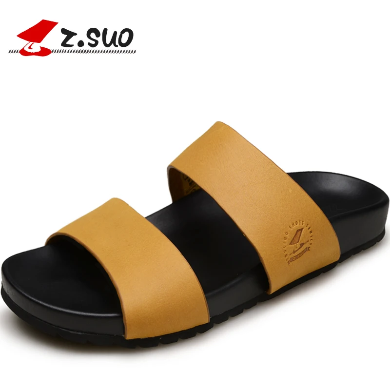 

Z.Suo Brand Men Slippers High Quality Cow Genuine Leather Summer Leisure Shoes Fashion Men Beach Slippers Male Flip Flops Q16516