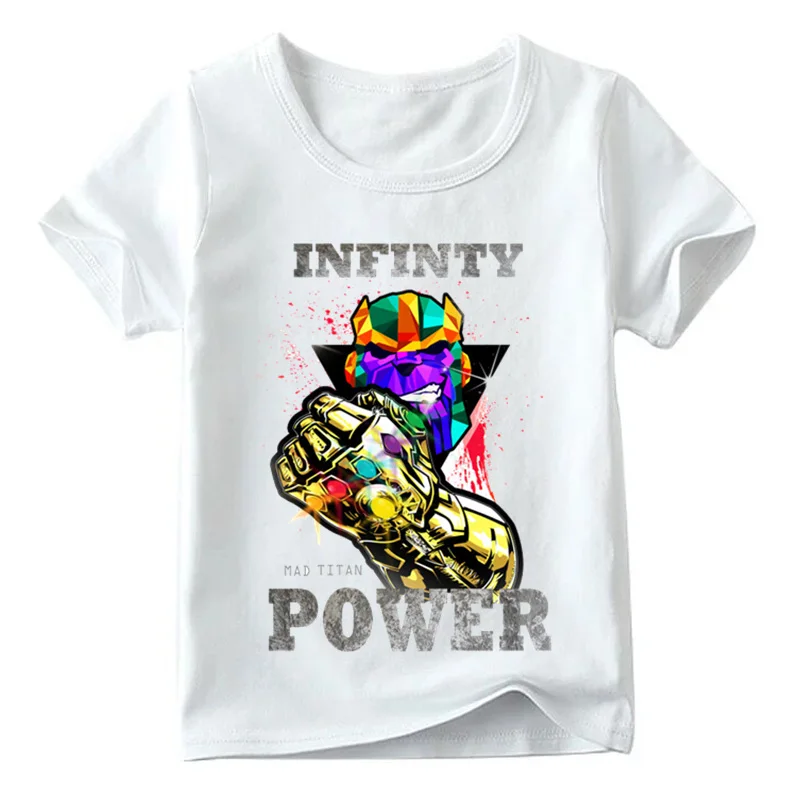 Детская забавная футболка в стиле «мстители», «гаунтлет танос», «Вилла», топы с принтом «Бесконечность войны», «Титан» для маленьких мальчиков и девочек, детская повседневная футболка, HKP5513 - Цвет: White G