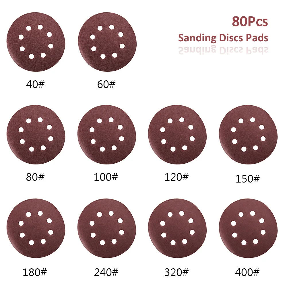 80 шт. высокое качество шлифовальные диски 125 мм абразивная Песочная бумага шлифовальный диск с круговатыми крючками и петлями задняя пластина