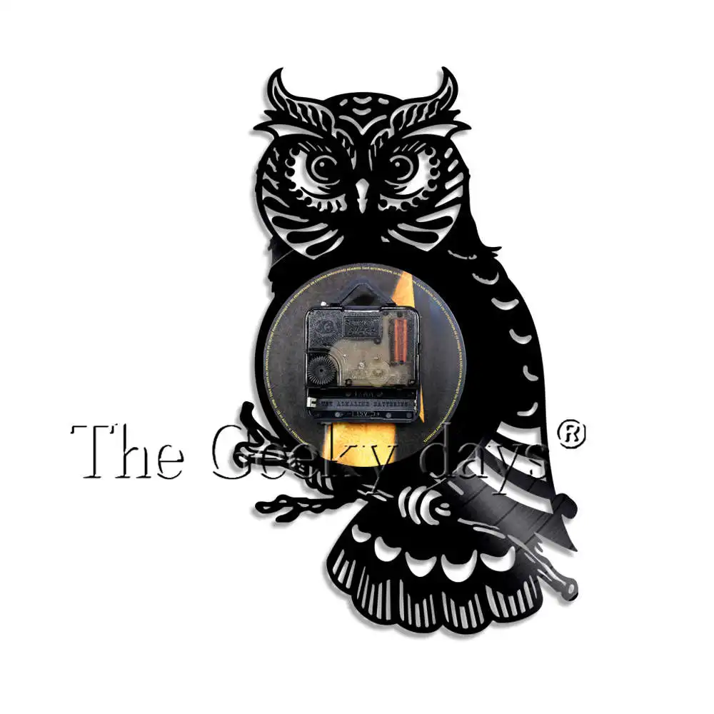 Настенные часы с изображением совы, винтажные виниловые настенные часы с изображением животных, 3D настенные часы для детской комнаты, украшения для детской комнаты, спальни