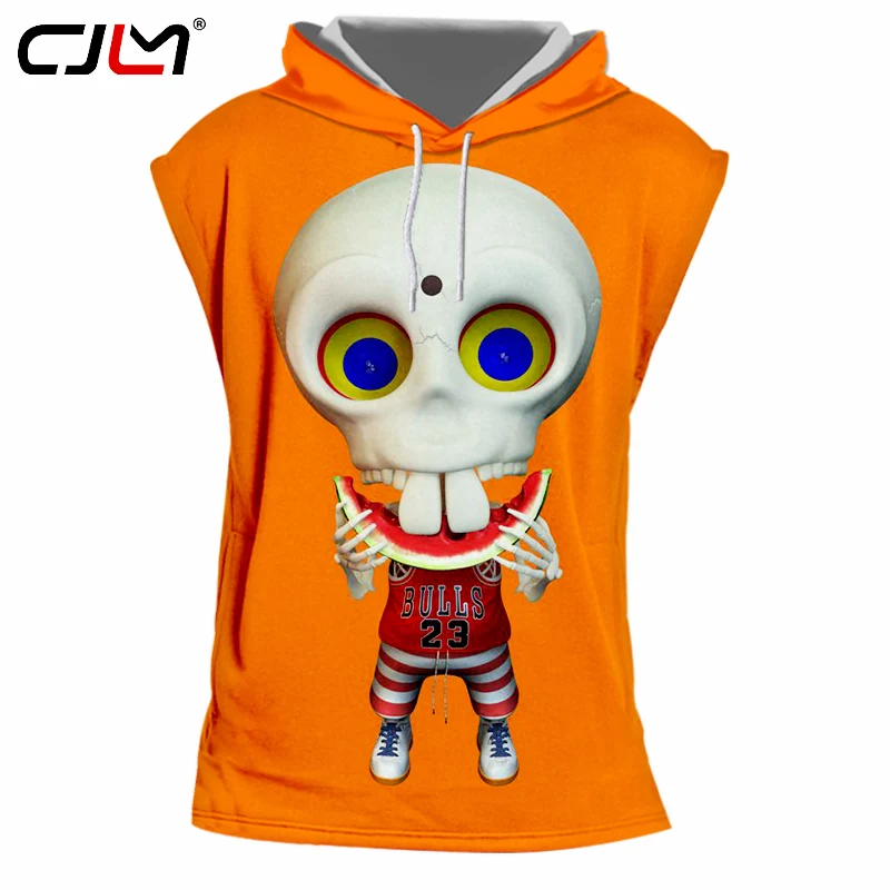 

CJLM 3d Sleeveless Hooded Tshirts Shirts Men Print Bull Skull Casual T Shirts Hoodies Hombre Slim Fit Fitness Undershirts 6XL