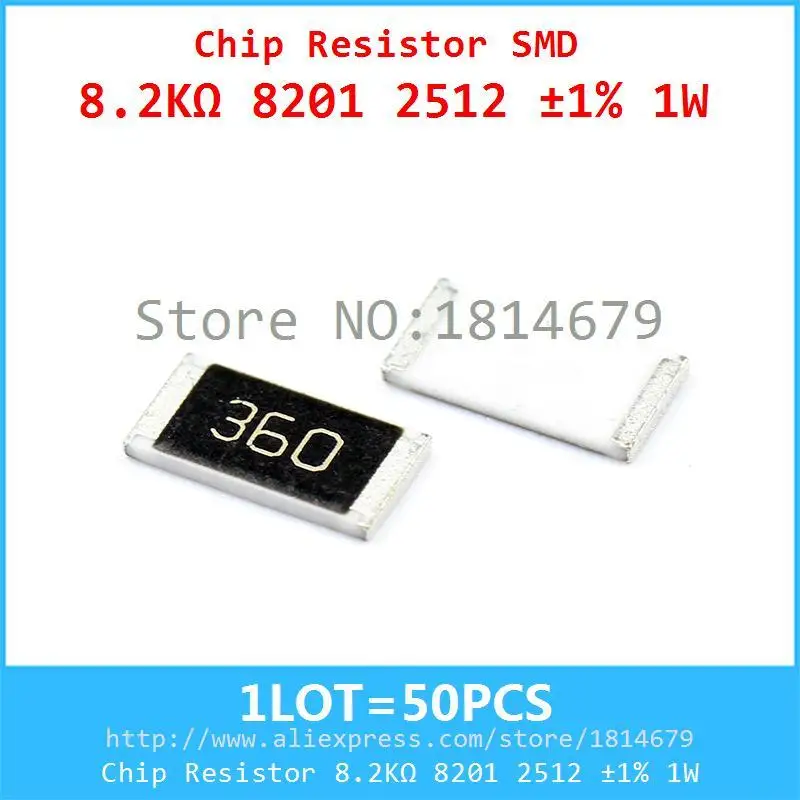 1 ЛОТ = 50 ШТ. Чип Резистор 8.2 Ком 8201 2512 1% Вт 8200ohm Package2512|resistor 5w|resistor shuntresistor for led 12v |