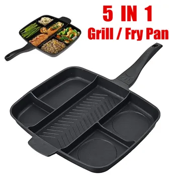 

5 In 1 Multifunction Non-Stick Divided Grill Frying Pan Cooking Pan Induction Household Kitchen Tools Cookware Accessories