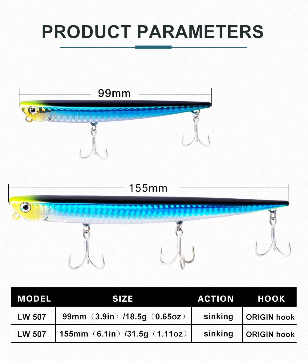 Hunthouse leurre stickbait bay ruf manic морская рыболовная приманка-карандаш Тонущая 99 мм 18,5 г 155 мм 31,5 г крючок происхождения для морского окуня