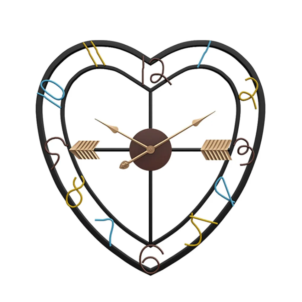 Large Metal Wall Clock Modern Design Creative Heart Shaped Iron