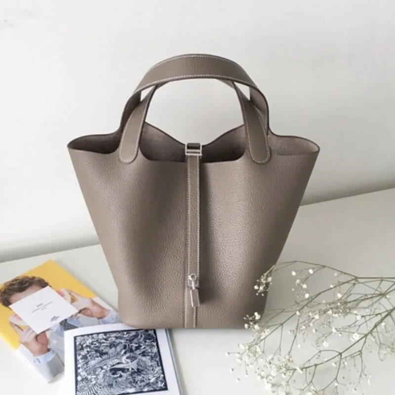 Buyuwant Genuine Leather Handbags Drawstring Designer leather bucket bag lychee pattern simple handbag GN-SB-stlzbd - Цвет: 2