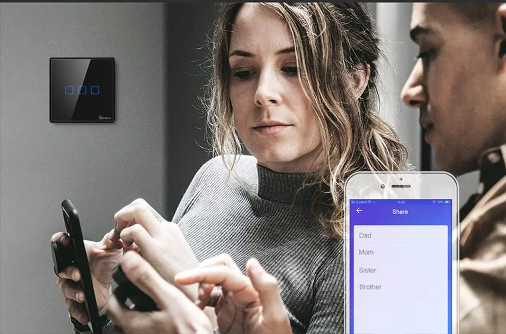 Интеллектуальный выключатель света SONOFF T3EU TX Smart Wi-Fi настенный сенсорный выключатель Черный с границы умный дом 1/2/3 433 RF/Голосовое управление/приложение Управление работает с Amazon Alexa