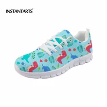 INSTANTARTS/ г. женские Сникеры с сеткой, обувь на плоской подошве со шнуровкой милые Мультяшные Животные Динозавр, принт, женская повседневная обувь на толстой подошве