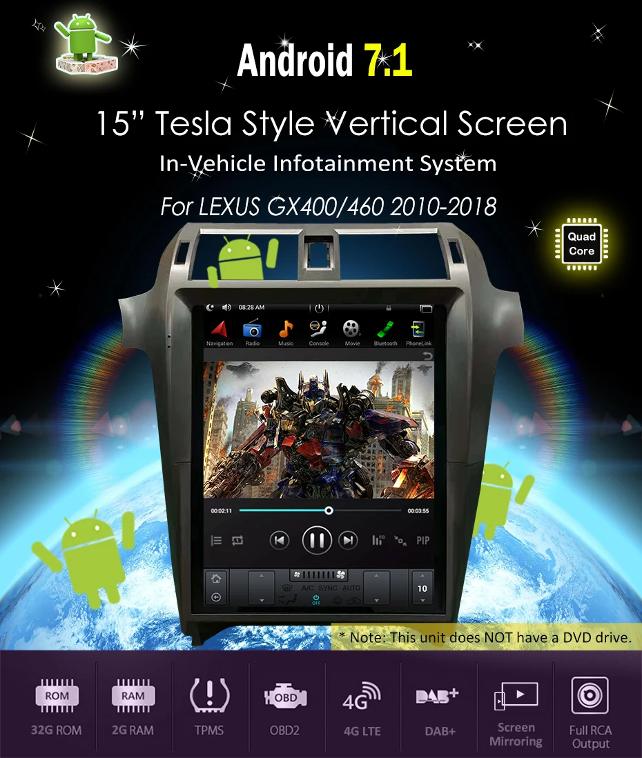 Cheap Android Tesla style Car DVD Player GPS Navigation For Lexus GX400 GX460 2016 2017 2018 head unit multimedia radio tape recorder 0