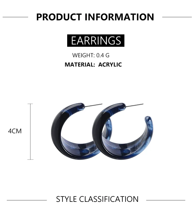 AOMU New Korea Simple Fashion C Shape Acrylic Geometric Round Hollow Hoop Earrings for Women Girl Vintage Jewelry