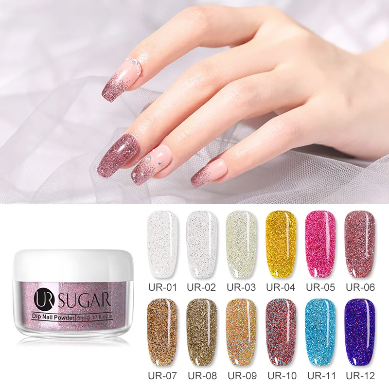 

UR SUGAR Holographic Dipping Dust 5ml Glitter Nail Art Decoration Natural Dry Without Lamp Cure for French Nail Tips Design
