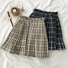 Женская клетчатая плиссированная летняя юбка новая Корейская версия Офисная Леди выше колена Мини ампир женские юбки