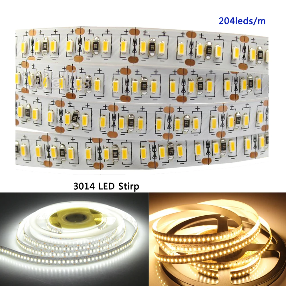 3014 led super bright strip 5m 1020leds DC12V 204 leds/m White/Warm R/G