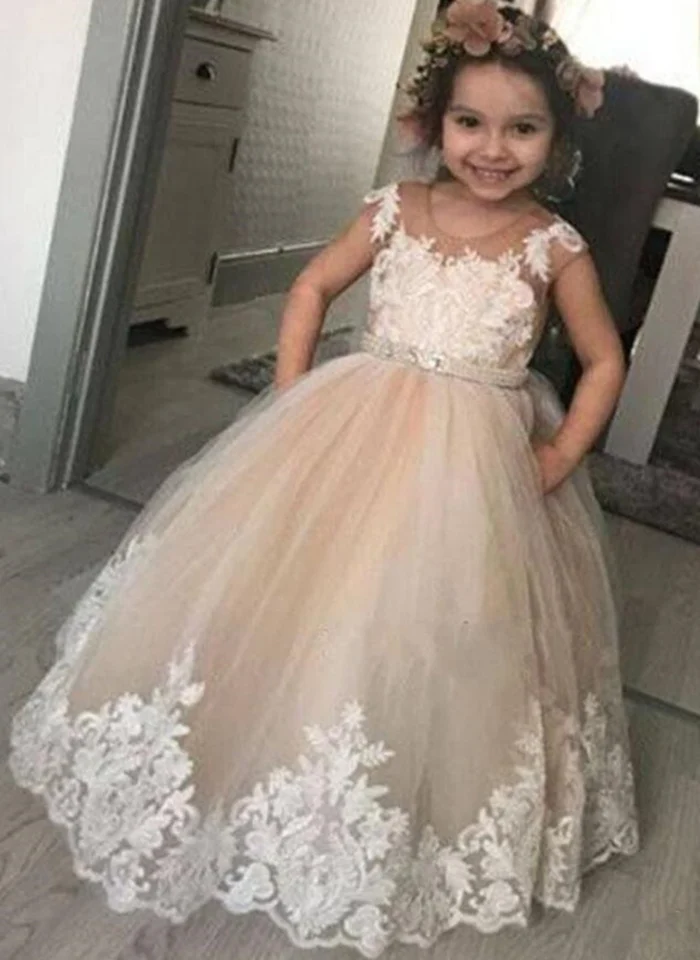Bloem Meisje Jurken Voor Wedding Party champagne Elegante Tiener Meisje Formele Eerste Communie Kinderen Prom Dress Bloem Meisje Jurken Voor Wedding Party champagne Elegante Tiener Meisje Formele Eerste Communie Kinderen Prom Dress