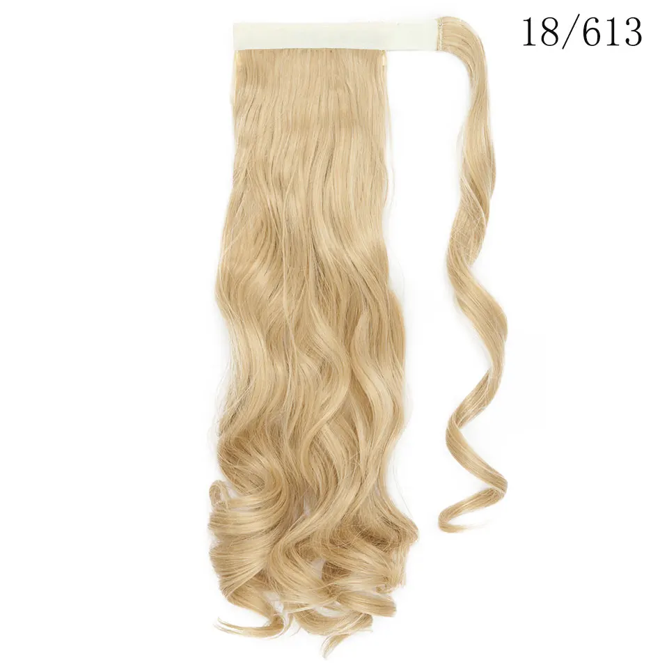 SNOILITE 43 см длинные волнистые настоящие шиньон конский хвост из натуральных волос клип в хвосте пони наращивание волос обернуть вокруг на синтетические волосы кусок - Цвет: 18-613