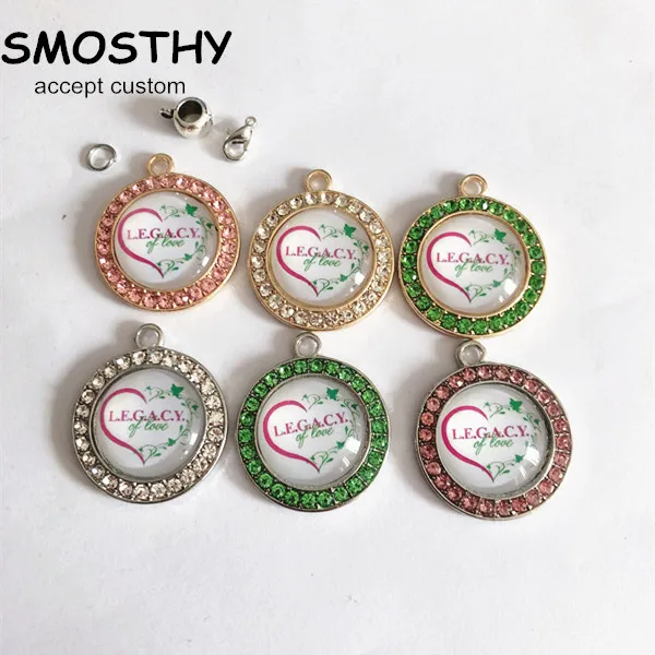 

AKA heart legacy pink green bling pendant charm OPC227 alpha love ivy hand-making DIY rhinestone jewelry accessory 10pcs/lot