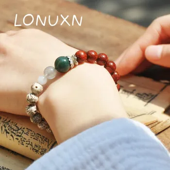 

Tibetan Natural wood White Bodhi Seed Beads Handmade Stretch Beaded Bracelet For Women Natural Lobular Red Sandalwood Men Lovers
