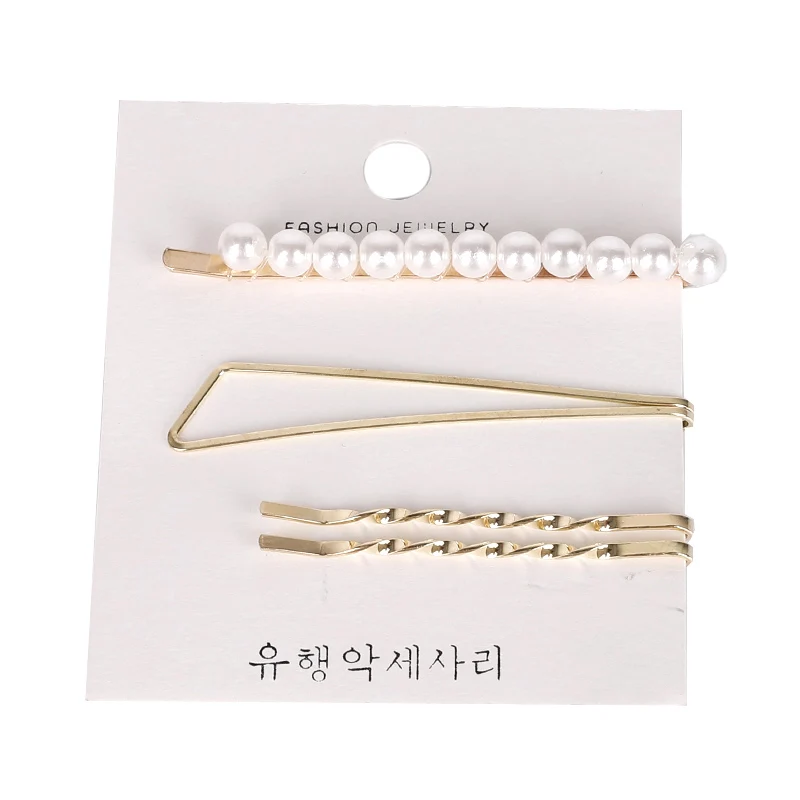 Korean INS 3Pcs Pearl Set Geometric Women Hairpin Snap Barrette Hairgrip Hair Clips for girls hair styling Hair Accessories