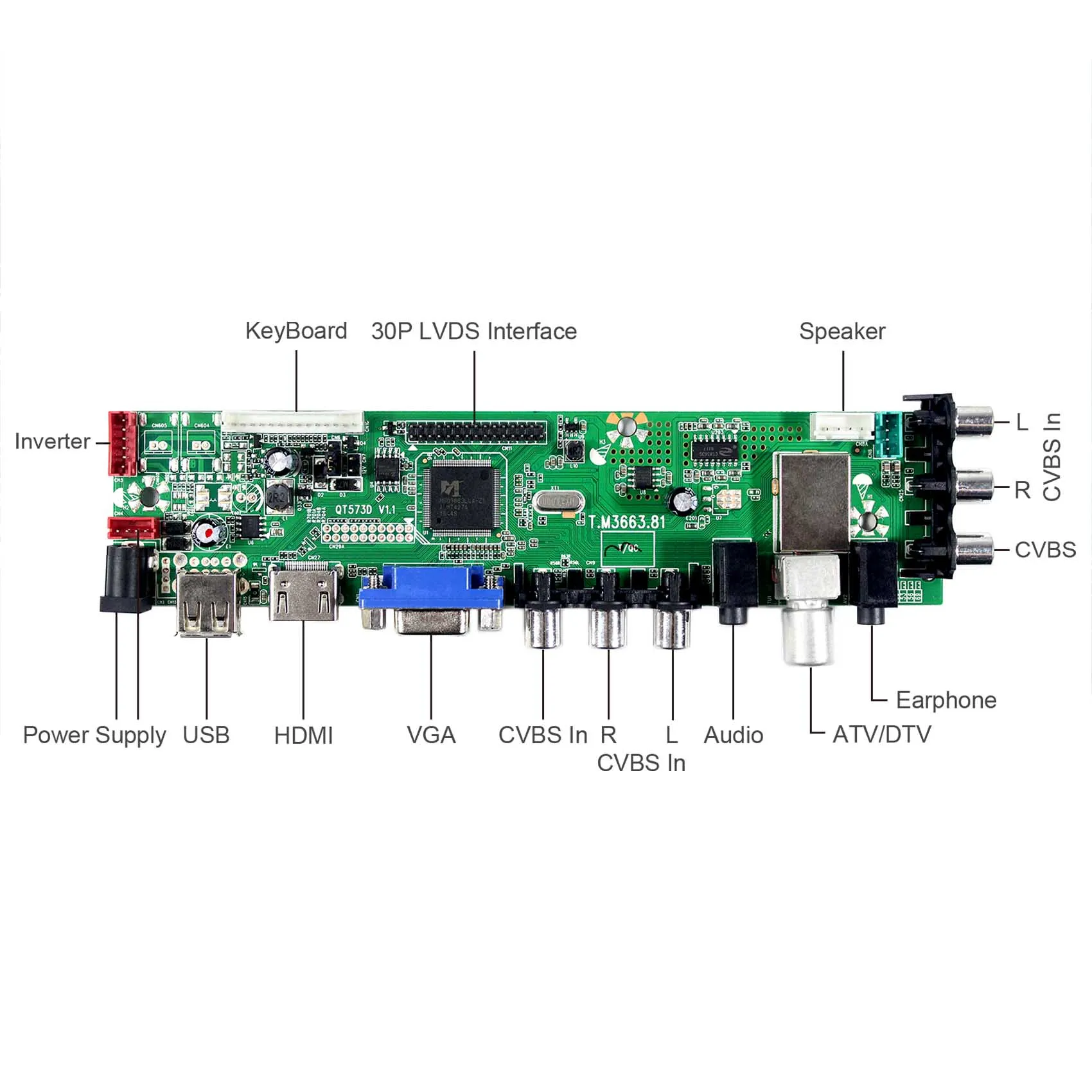  19inch 1440x900 MT190AW02 V3 HDMI VGA AV USB ATV DTV LCD Controller Board T.M3663.81