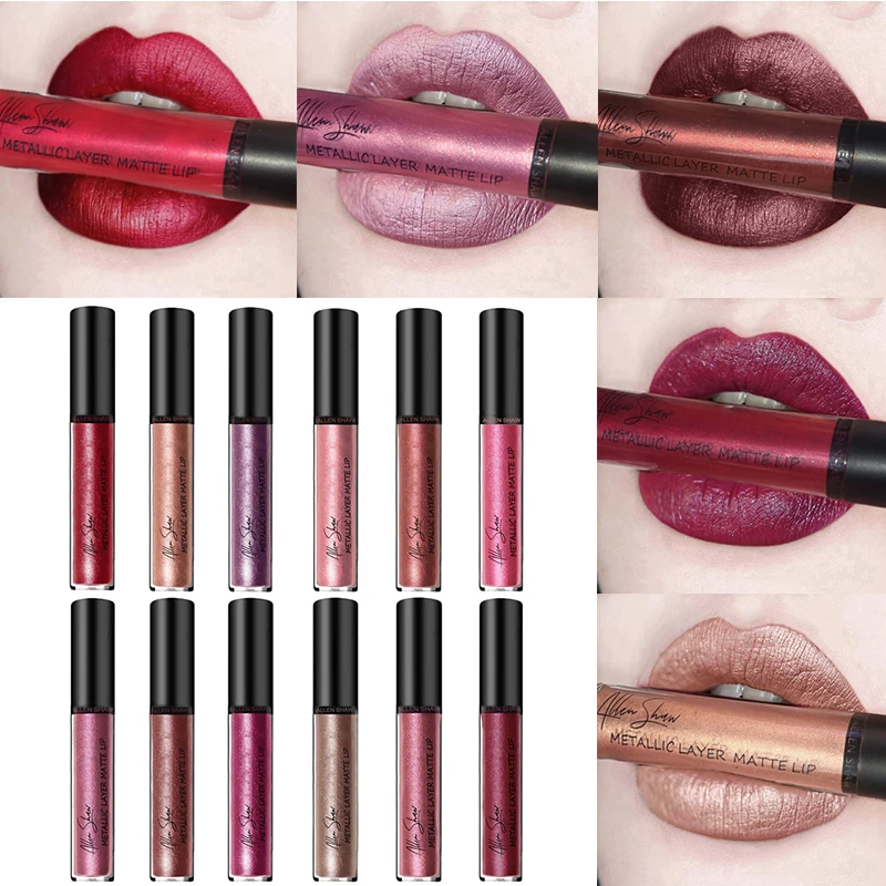 

Hot Waterproof Matte To Glitter Liquid Lipstick Gold Metal Lip Gloss Long Lasting Pearl Lip Tint Lips Cosmetics Makeup TSLM2