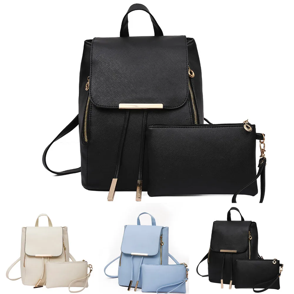 

2Pcs Set Fashion Women Leather Backpack Girls School Clutch Shoulder Bag Teenage Luxury Travel Rucksack morral mujer 10.5#15