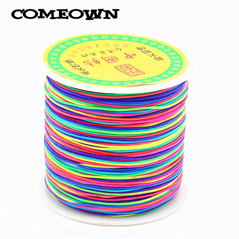 

COMEOWN 1mm 100 Yards Soft Satin Rattail Nylon Cords Rainbow Macrame Lace Rope Cords for Silk Tassels Making Jewelry Accessories